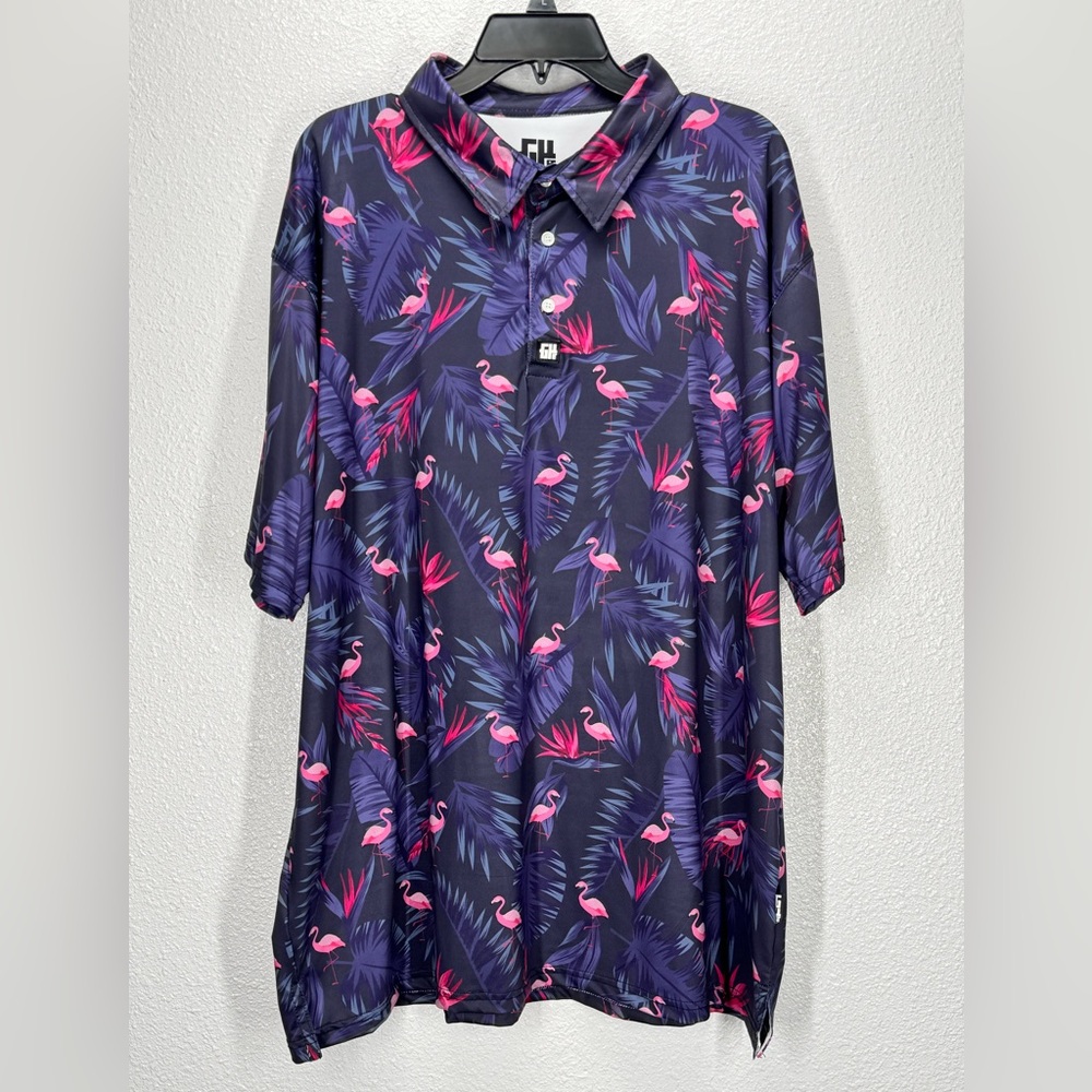 Greater Half GH Flamingo Mingos Short Sleeve Golf Performance Polo XXL 2XL